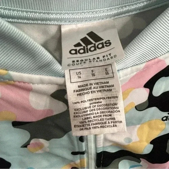 GUC Adidas XL size 16 girls 3-stripe jacket in a fun colorful camo. Athletic - Picture 5 of 16